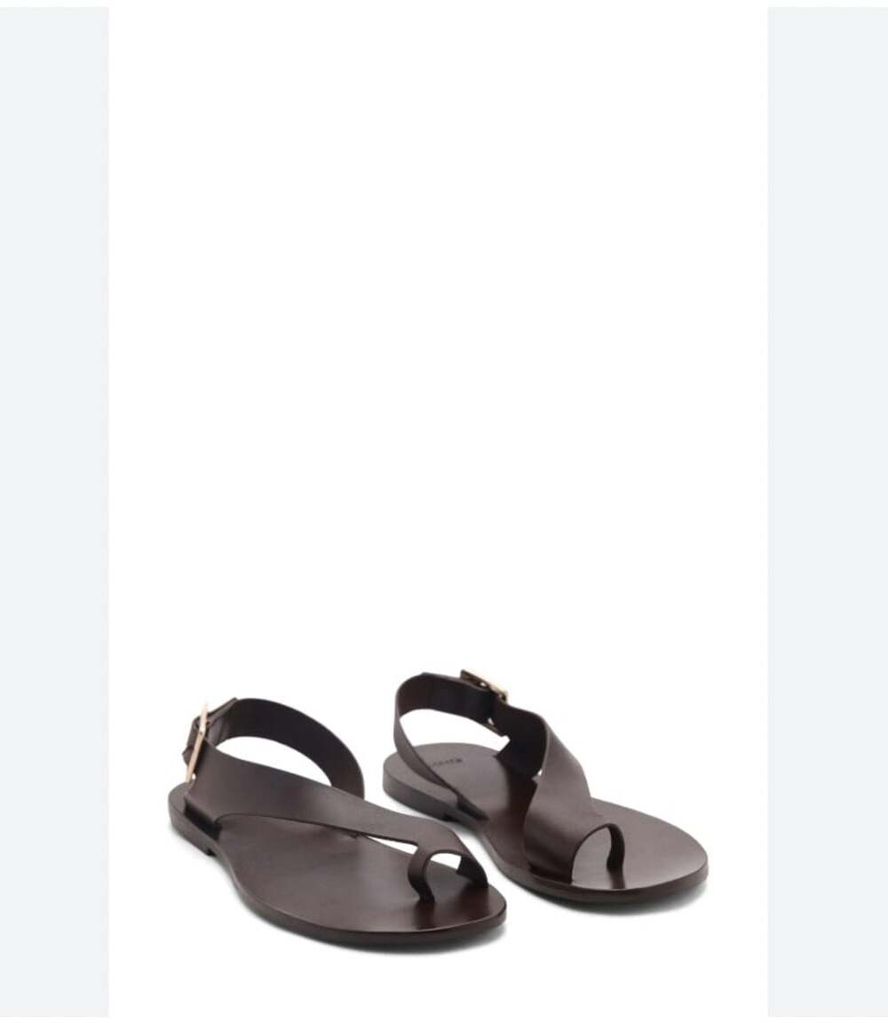 Mango Dark Brown Leather Toe-Loop Sandals